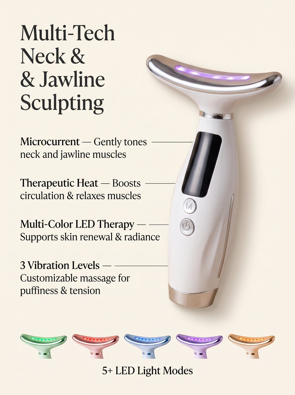 Velora Neck Sculptor — LED Light Therapy Neck & Décolletage Lifting Wand