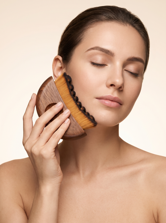 Velora Lymphatic Contour Brush — Wooden Facial Sculpting Tool